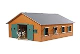 Kids Globe Farming Reiterhof Bauernhof Pferdestall Holz 1:24 mit 7 Boxen, Spielzeug Pferdehof, mit praktischem Faltdach, für alle gängigen Tierfiguren 610595