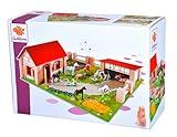 Eichhorn 100004304 - Kleiner Bauernhof, bestehend aus 2 Gebäuden, Spielplatte, Figuren, Tiere, Zäunen, 20-TLG., 36 x 39 cm, Buchenholz, ab 3 Jahren